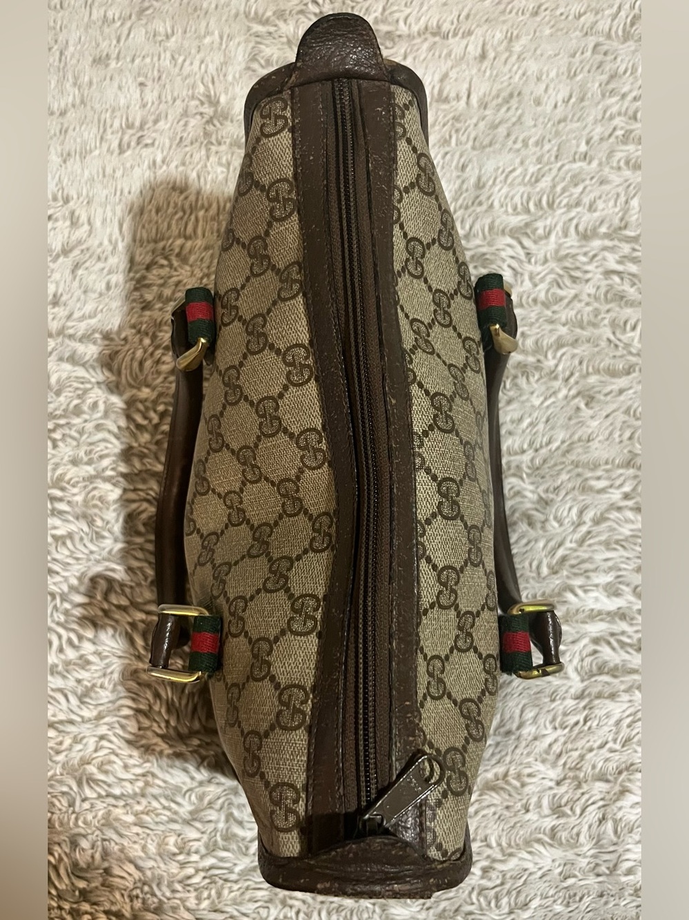 Gucci Brown GG Supreme handbag with Green-Red Web Stripe - Picture 6 of 12